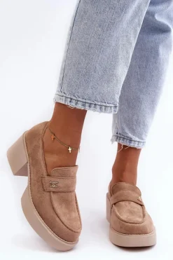 Boto Czółenka Na Platformie|Czółenka Zamszowe*Zamszowe Półbuty Na Obcasie Damskie Beżowe Afnira