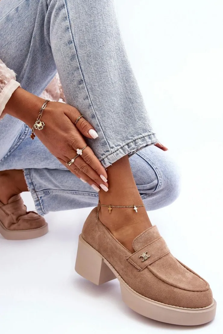 Boto Czółenka Na Platformie|Czółenka Zamszowe*Zamszowe Półbuty Na Obcasie Damskie Beżowe Afnira