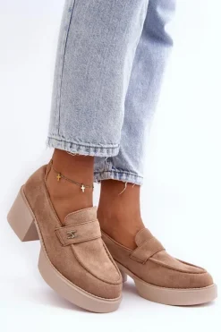 Boto Czółenka Na Platformie|Czółenka Zamszowe*Zamszowe Półbuty Na Obcasie Damskie Beżowe Afnira