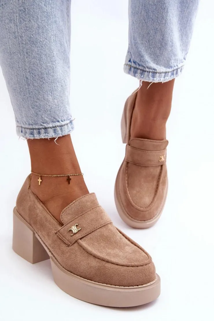 Boto Czółenka Na Platformie|Czółenka Zamszowe*Zamszowe Półbuty Na Obcasie Damskie Beżowe Afnira