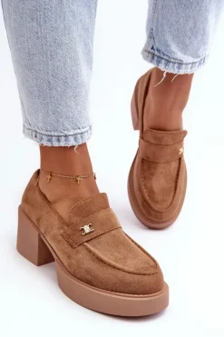 Damskie Boto Zamszowe Półbuty Na Obcasie Damskie Ciemnobeżowe Afnira