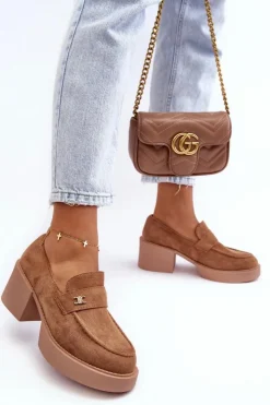 Damskie Boto Zamszowe Półbuty Na Obcasie Damskie Ciemnobeżowe Afnira