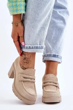 Damskie Boto Zamszowe Półbuty Na Słupku I Platformie Jasnobeżowe Lemar Arabell