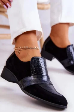 New Boto Zamszowe Półbuty Wężowe Czarne Mariene