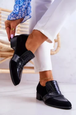 New Boto Zamszowe Półbuty Wężowe Czarne Mariene