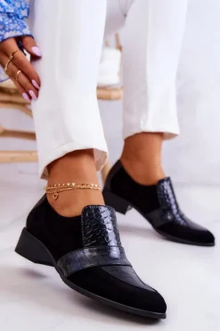 New Boto Zamszowe Półbuty Wężowe Czarne Mariene