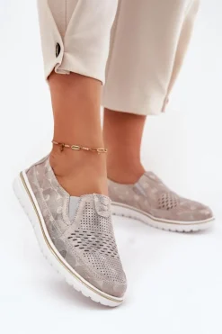 Discount Evento Zamszowe Półbuty Wsuwane Beżowo-Złote Inez