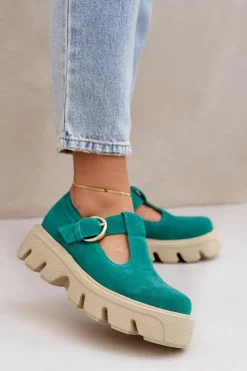 Damskie Zazoo Zamszowe Półbuty Z Klamrą 20183 Zielone
