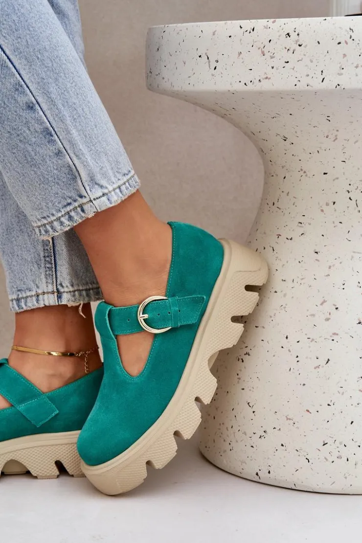 Damskie Zazoo Zamszowe Półbuty Z Klamrą 20183 Zielone