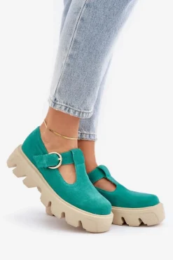 Damskie Zazoo Zamszowe Półbuty Z Klamrą 20183 Zielone