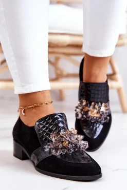 Sale Boto Zamszowe Półbuty Z Ozdobą Czarne Davine