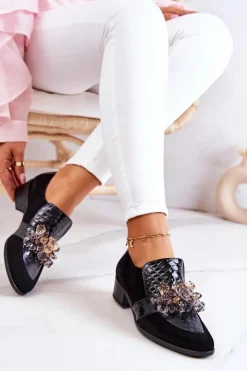 Sale Boto Zamszowe Półbuty Z Ozdobą Czarne Davine