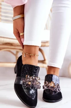Sale Boto Zamszowe Półbuty Z Ozdobą Czarne Davine
