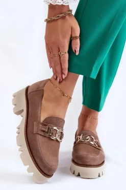 Discount Laura Messi Zamszowe Półbuty Z Ozdobą 2489 Brązowe Brązowy