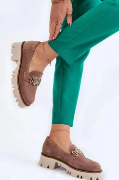 Discount Laura Messi Zamszowe Półbuty Z Ozdobą 2489 Brązowe Brązowy