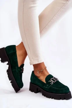 Best Laura Messi Zamszowe Półbuty Z Ozdobą 2489 Zielone Zielony