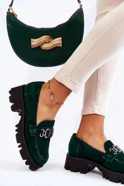 Best Laura Messi Zamszowe Półbuty Z Ozdobą 2489 Zielone Zielony