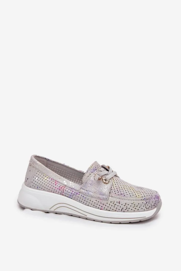 Artiker Zamszowe Półbuty Ze Skóry Naturalnej Na Platformie 56C2104 Szare