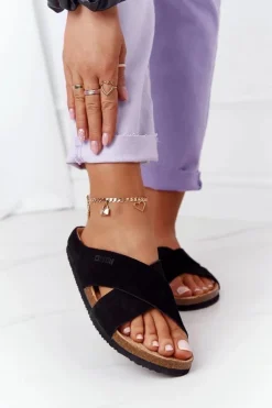 New Big Star Shoes Zamszowe Profilowane Klapki Big Star HH274640 Czarne