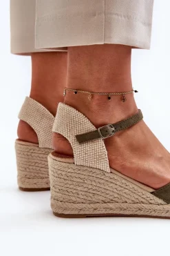 Boto Sandały Na Koturnie*Zamszowe Sandałki Espadryle Na Koturnie Zielone Cammer