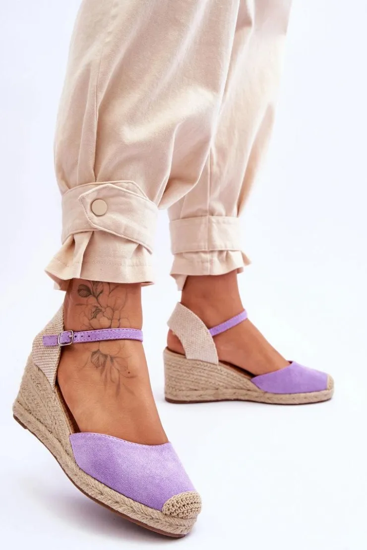 Sale Boto Zamszowe Sandałki Espadryle Na Koturnie Fioletowe Cammer