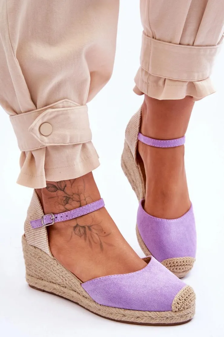 Sale Boto Zamszowe Sandałki Espadryle Na Koturnie Fioletowe Cammer