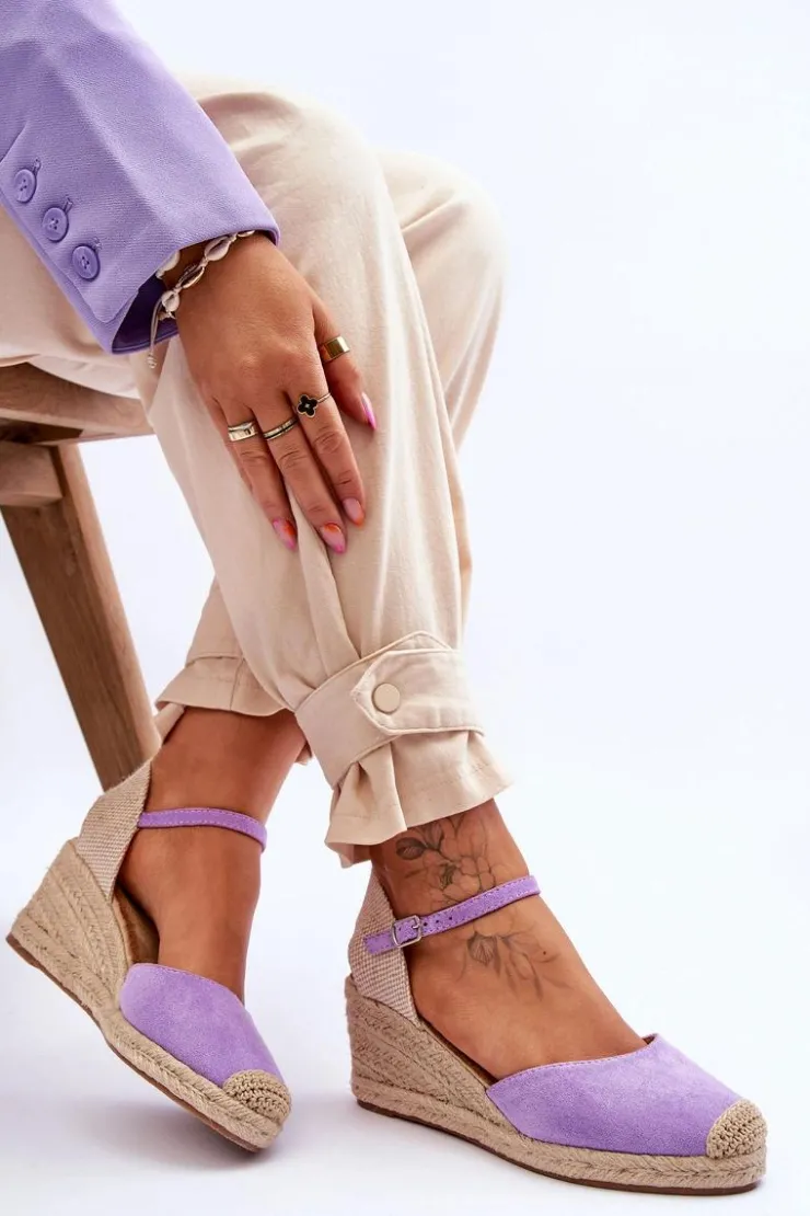 Sale Boto Zamszowe Sandałki Espadryle Na Koturnie Fioletowe Cammer