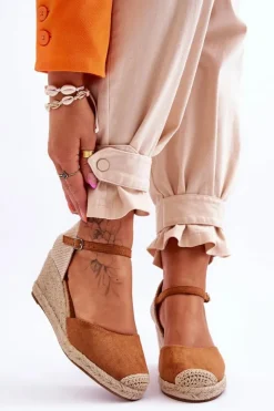 Boto Sandały Na Koturnie*Zamszowe Sandałki Espadryle Na Koturnie Camel Cammer