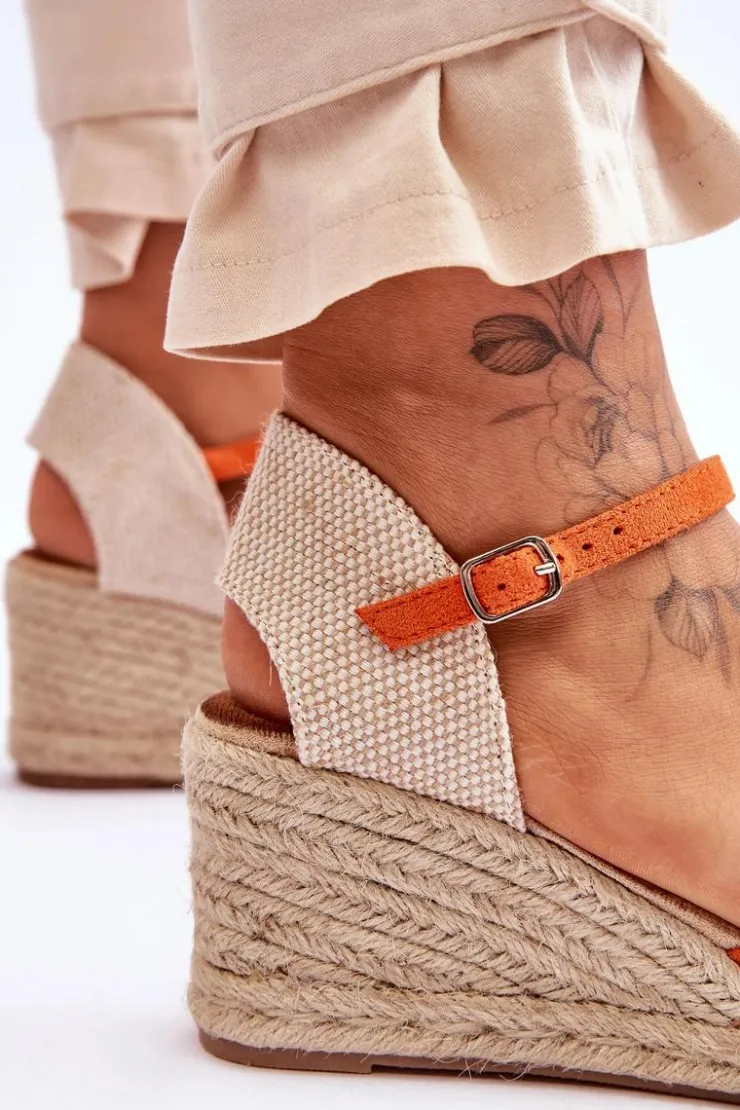 Hot Boto Zamszowe Sandałki Espadryle Na Koturnie Pomarańczowe Cammer