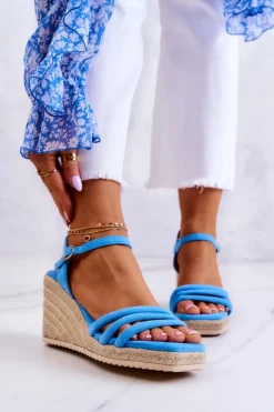 Best Boto Zamszowe Sandałki Na Koturnie Niebieskie Louisiana