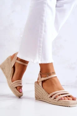 Boto Sandały Na Koturnie*Zamszowe Sandałki Na Koturnie Beżowe Louisiana