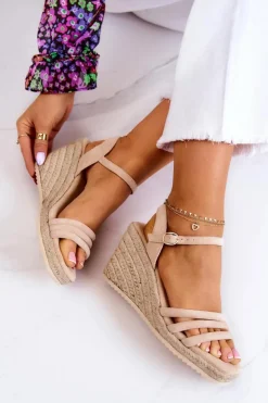 Boto Sandały Na Koturnie*Zamszowe Sandałki Na Koturnie Beżowe Louisiana