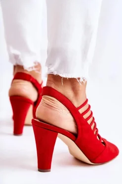 Damskie buty S.Barski Sandały Na Obcasie*Zamszowe Sandałki Na Obcasie Czerwone Vinnie