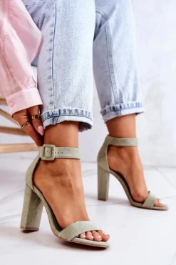 Boto Sandały Na Obcasie*Zamszowe Sandałki Na Obcasie Jasnozielone Jacqueline