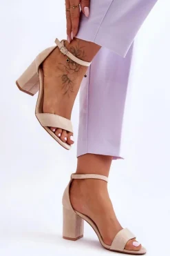 Best Boto Zamszowe Sandałki Na Obcasie Beżowe Madame