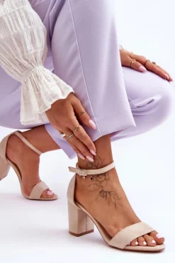 Best Boto Zamszowe Sandałki Na Obcasie Beżowe Madame