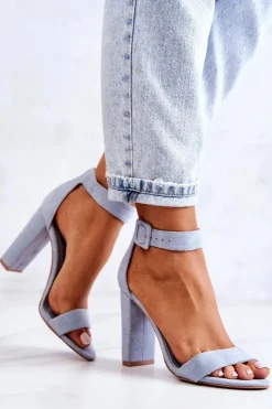 Boto Sandały Na Obcasie*Zamszowe Sandałki Na Obcasie Niebieskie Jacqueline