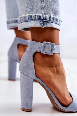 Boto Sandały Na Obcasie*Zamszowe Sandałki Na Obcasie Niebieskie Jacqueline