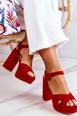 Boto Sandały Na Obcasie*Zamszowe Sandałki Na Obcasie Czerwone Semilla