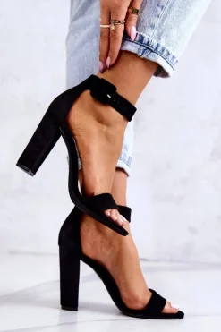 Damskie Boto Zamszowe Sandałki Na Obcasie Czarne Jacqueline