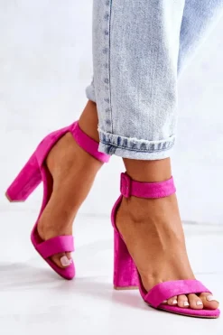 Damskie Boto Zamszowe Sandałki Na Obcasie Fuksja Jacqueline