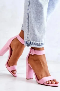 Hot Boto Zamszowe Sandałki Na Obcasie Różowe Jacqueline