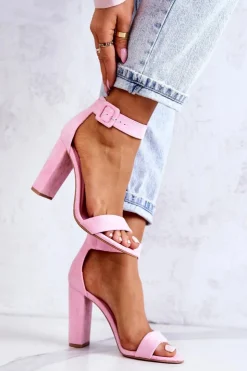 Hot Boto Zamszowe Sandałki Na Obcasie Różowe Jacqueline