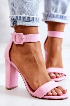 Hot Boto Zamszowe Sandałki Na Obcasie Różowe Jacqueline