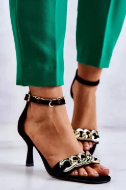 Laura Messi Sandały Na Obcasie*Zamszowe Sandałki Na Obcasie 2366 Czarne