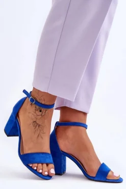 Boto Zamszowe Sandałki Na Obcasie Niebieskie Madame