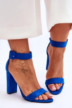 Boto Sandały Na Obcasie*Zamszowe Sandałki Na Obcasie Ciemnoe Jacqueline Niebieski