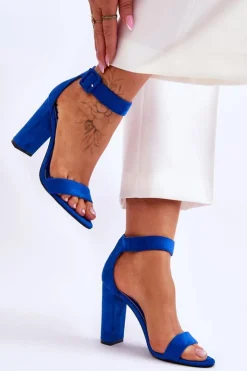 Boto Sandały Na Obcasie*Zamszowe Sandałki Na Obcasie Ciemnoe Jacqueline Niebieski