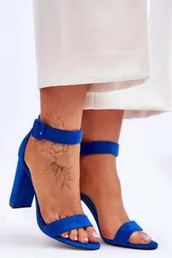 Boto Sandały Na Obcasie*Zamszowe Sandałki Na Obcasie Ciemnoe Jacqueline Niebieski