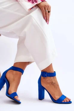 Boto Sandały Na Obcasie*Zamszowe Sandałki Na Obcasie Ciemnoe Jacqueline Niebieski